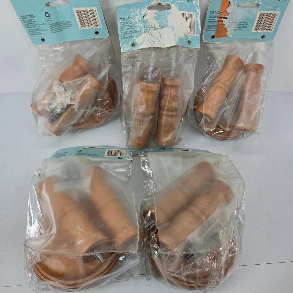 Lot of 5 Martha Stewart Living Heritage Oak Wood Curtain Holdbacks Round 683 323